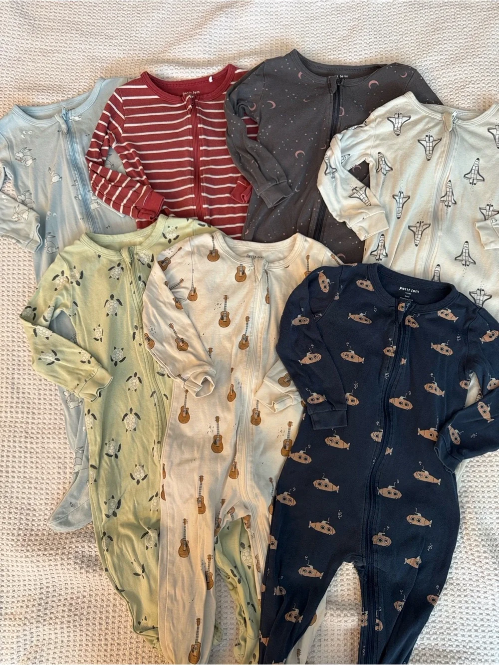 Bundle of 7 Petit Lem Zippered Footie Pajamas